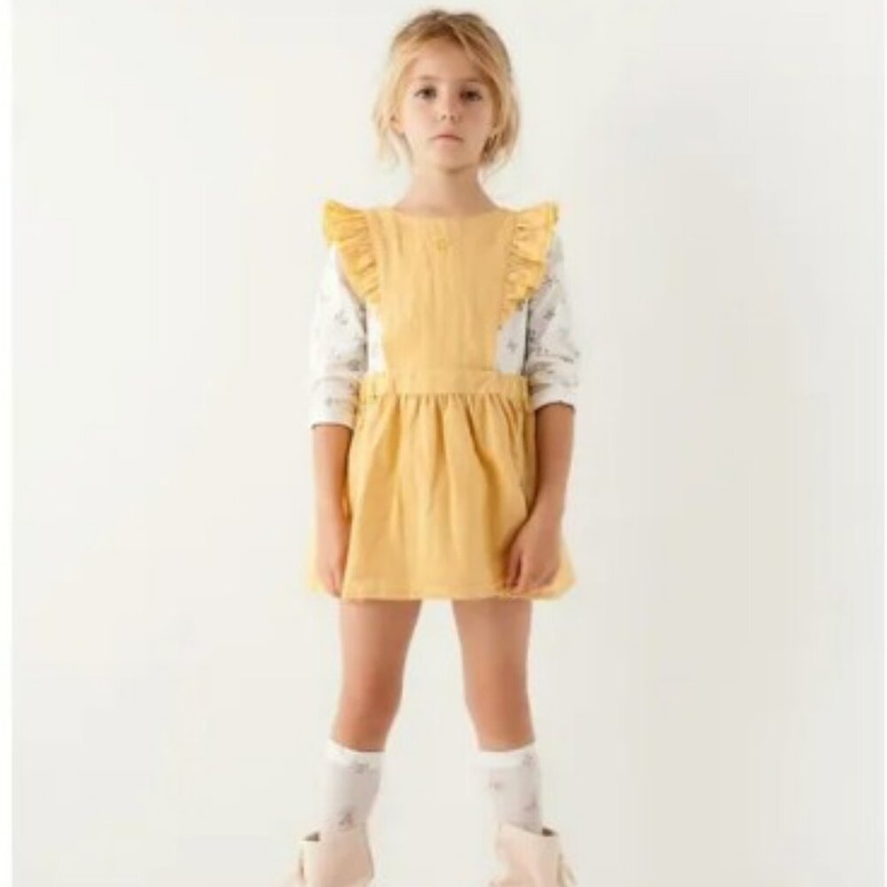 Tocoto Vintage Saffron Yellow Linen Cotton Pinafore Dress Size 2Y Girl NWT